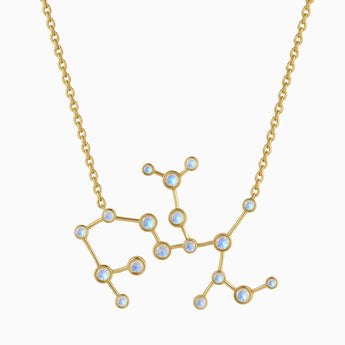 18KT Yellow Gold Vermeil Virgo Zodiac Constellation Necklace - Moonstone Front View