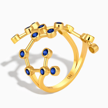 18KT Yellow Gold Vermeil Virgo Zodiac Constellation Ring - Blue Sapphire Side View