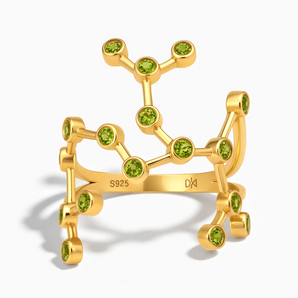 18KT Yellow Gold Vermeil Virgo Zodiac Constellation Ring - Peridot Front View