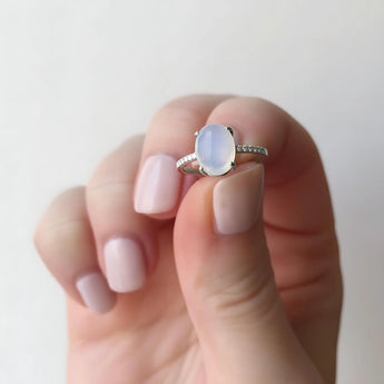 925 Silver Moonstone Cabochon Ring Minimal Spiritual Hand Closeup
