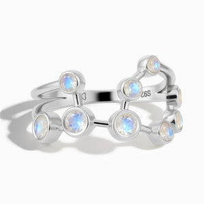 925 Sterling Silver Virgo Zodiac Constellation Ring - Moonstone Front View