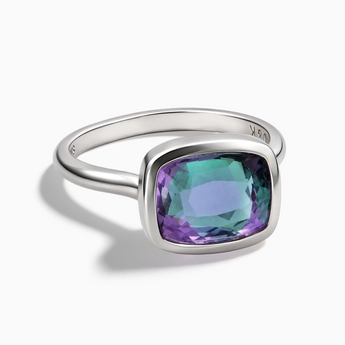925 Sterling Silver Alexandrite Cushion Ring - Pure Hush Front View