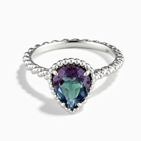 925 Sterling Silver Alexandrite Pear Ring - Still Light Front View