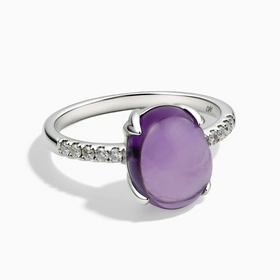 925 Sterling Silver Amethyst Cabochon Ring - Minimal Spiritual Front View