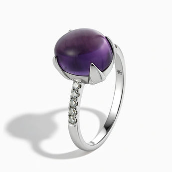 925 Sterling Silver Amethyst Cabochon Ring - Minimal Spiritual Side View