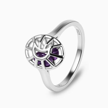 925 Sterling Silver Amethyst Crescent Moon Hollow Oval Shaker Ring - Soul Cage Side View