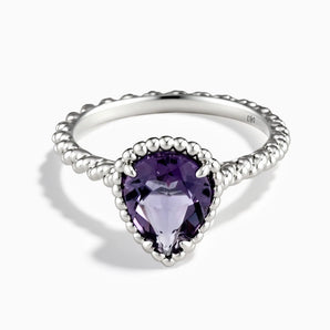925 Sterling Silver Amethyst Pear Ring - Still Light Front View