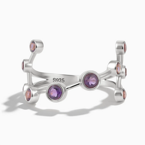 925 Sterling Silver Amethyst Ring - Aquarius Zodiac Constellation Front View