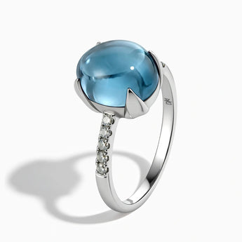 925 Sterling Silver Aquamarine Cabochon Ring - Minimal Spiritual Side View