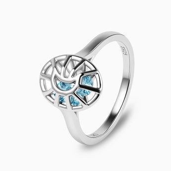 925 Sterling Silver Aquamarine Crescent Moon Hollow Oval Shaker Ring - Soul Cage Side View