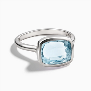 925 Sterling Silver Aquamarine Cushion Ring - Pure Hush Front View
