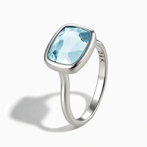925 Sterling Silver Aquamarine Cushion Ring - Pure Hush Side View