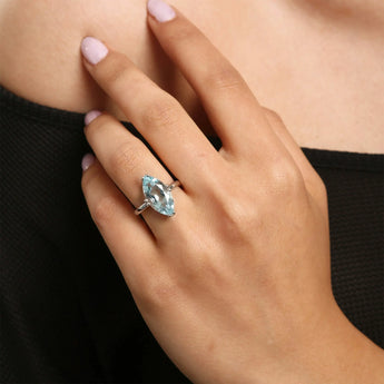 925 Sterling Silver Aquamarine Marquise Ring - Silent Glow Worn View