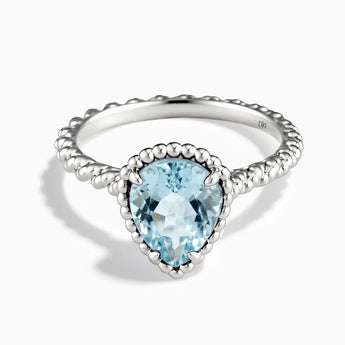 925 Sterling Silver Aquamarine Pear Ring - Still Light Front View