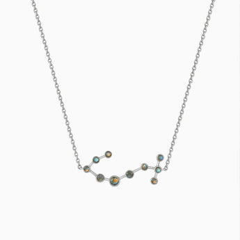 925 Sterling Silver Aquarius Zodiac Constellation Necklace - Labradorite Front View