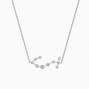 925 Sterling Silver Aquarius Zodiac Constellation Necklace - Moonstone Front View