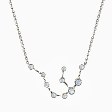 925 Sterling Silver Aquarius Zodiac Constellation Necklace - Moonstone Front View