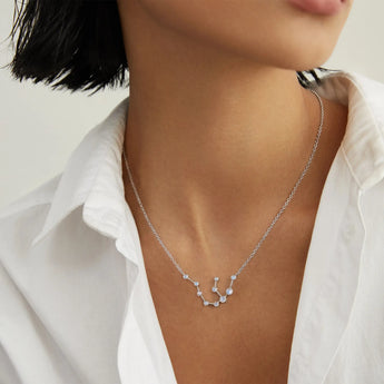 925 Sterling Silver Aquarius Zodiac Constellation Necklace - Moonstone Worn View