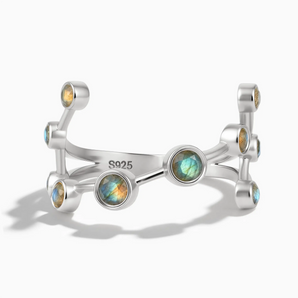 925 Sterling Silver Aquarius Zodiac Constellation Ring - Labradorite Front View