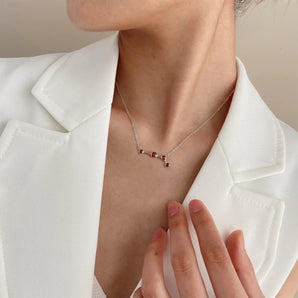 925 Sterling Silver Aries Zodiac Constellation Necklace - Garnet Worn View