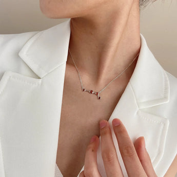 925 Sterling Silver Aries Zodiac Constellation Necklace - Garnet Worn View