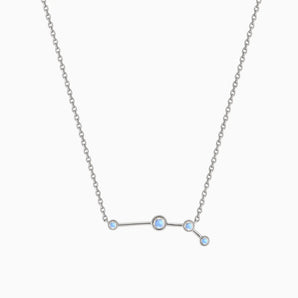 925 Sterling Silver Aries Zodiac Constellation Necklace - Moonstone Front View