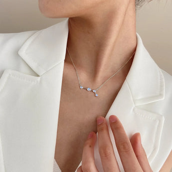 925 Sterling Silver Aries Zodiac Constellation Necklace - Moonstone Worn View