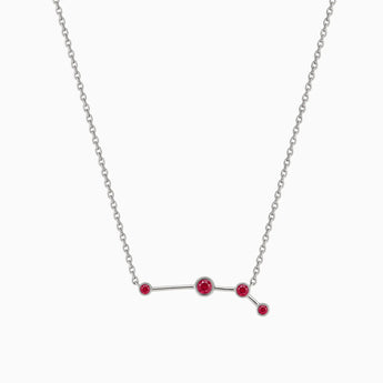 925 Sterling Silver Aries Zodiac Constellation Necklace - Ruby Front View