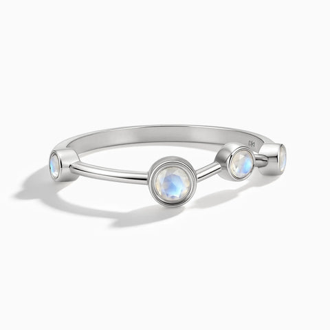 925 Sterling Silver Aries Zodiac Constellation Ring - Moonstone Front View