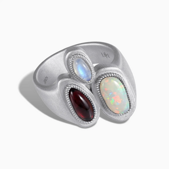 925 Sterling Silver Asymmetrical Opal & Garnet Vintage Ring - Archipelago Front View