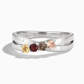 925 Sterling Silver Autumn Twilight Four Round Stone Crossover Ring - Seasons Rhythm Front View