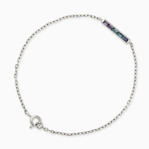 925 Sterling Silver Baguette Alexandrite Bar Bracelet - Sleek Horizon Front View