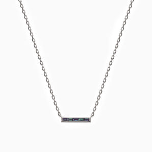925 Sterling Silver Baguette Alexandrite Bar Necklace - Lucid Line Front View
