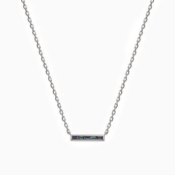 925 Sterling Silver Baguette Alexandrite Bar Necklace - Lucid Line Front View