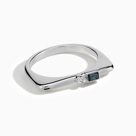 925 Sterling Silver Baguette Alexandrite Puzzle Stacking Ring - Minimal Mood Front View
