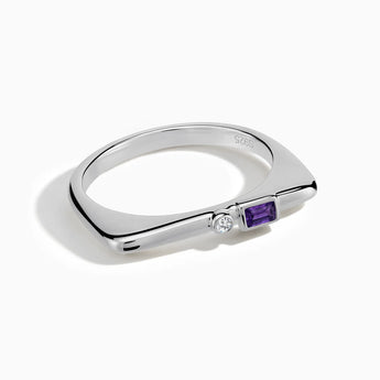925 Sterling Silver Baguette Amethyst Puzzle Stacking Ring - Minimal Mood Front View