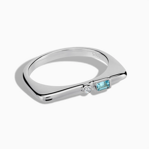 925 Sterling Silver Baguette Aquamarine Puzzle Stacking Ring - Minimal Mood Front View