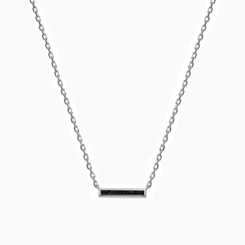 925 Sterling Silver Baguette Black Onyx Bar Necklace - Lucid Line Front View