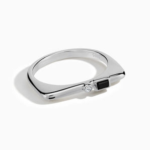 925 Sterling Silver Baguette Black Onyx Puzzle Stacking Ring - Minimal Mood Front View