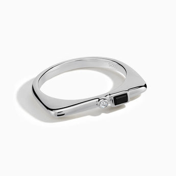 925 Sterling Silver Baguette Black Onyx Puzzle Stacking Ring - Minimal Mood Front View