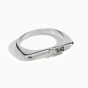 925 Sterling Silver Baguette Black Rutilated Quartz Puzzle Stacking Ring - Minimal Mood Front View