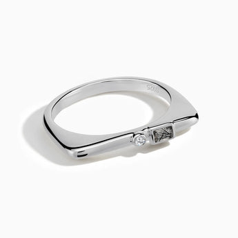 925 Sterling Silver Baguette Black Rutilated Quartz Puzzle Stacking Ring - Minimal Mood Front View