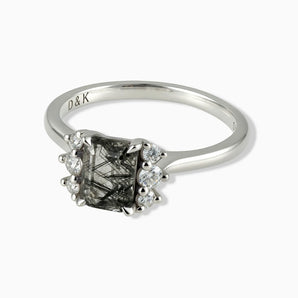 925 Sterling Silver Baguette Black Rutilated Quartz Ring – Seraph Front View