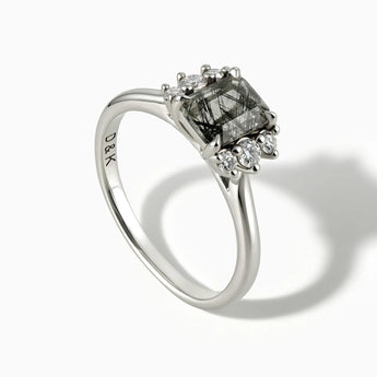 925 Sterling Silver Baguette Black Rutilated Quartz Ring – Seraph Side View