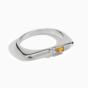 925 Sterling Silver Baguette Citrine Puzzle Stacking Ring - Minimal Mood Front View