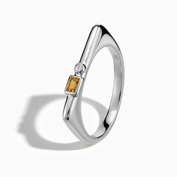 925 Sterling Silver Baguette Citrine Puzzle Stacking Ring - Minimal Mood Side View