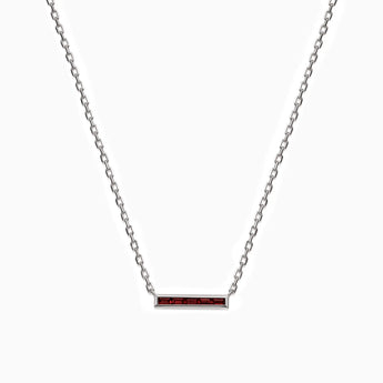 925 Sterling Silver Baguette Garnet Bar Necklace - Lucid Line Front View