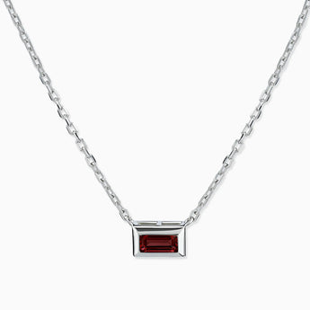 925 Sterling Silver Baguette Garnet Bezel Necklace - Axiom Front View