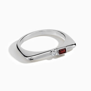 925 Sterling Silver Baguette Garnet Puzzle Stacking Ring - Minimal Mood Front View