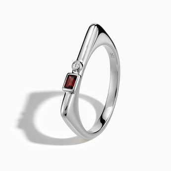 925 Sterling Silver Baguette Garnet Puzzle Stacking Ring - Minimal Mood Side View